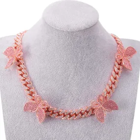 Clavicle Chain Butterfly Cuban link Chain Rhinestone Necklace（OA0021)