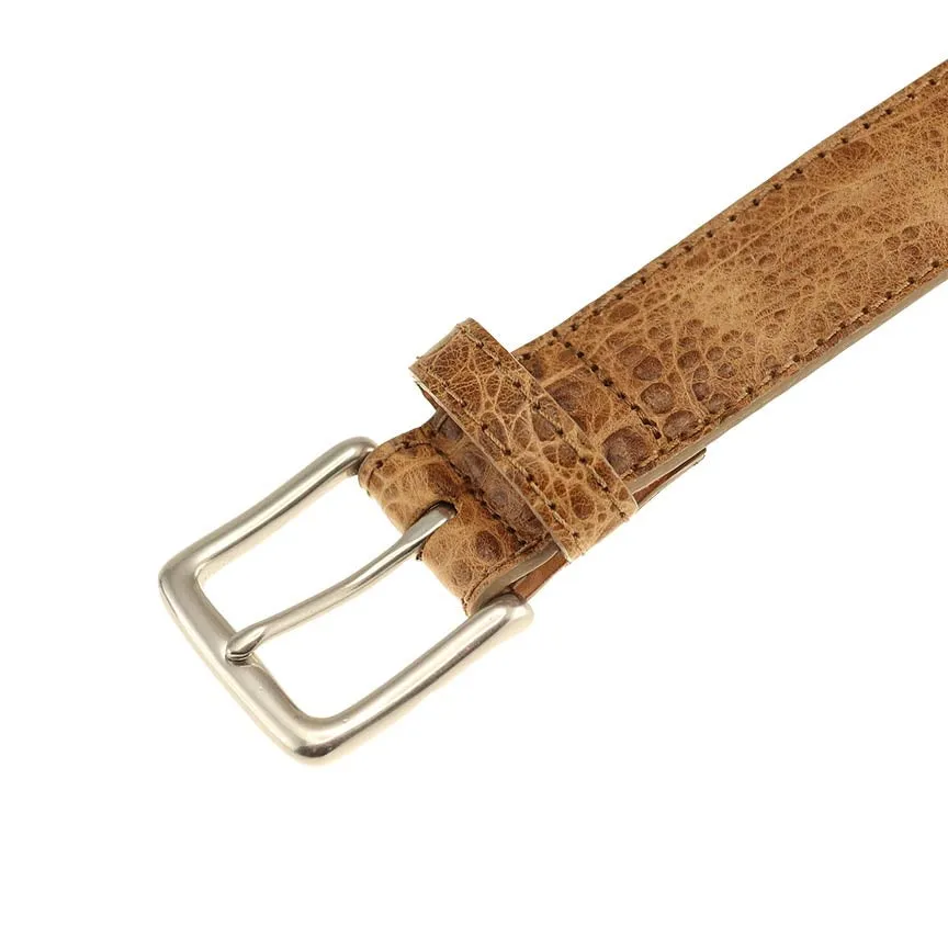 Colombia Hornback Croco Embossed Leather Belt in Khaki by T.B. Phelps