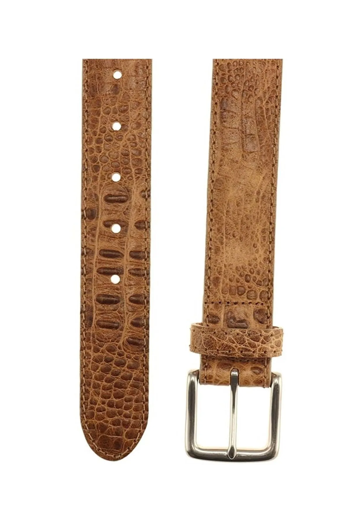 Colombia Hornback Croco Embossed Leather Belt in Khaki by T.B. Phelps