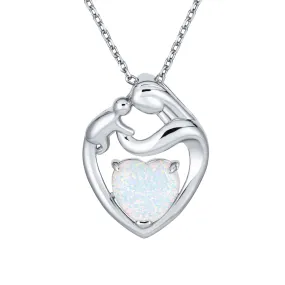 Created White Opal Heart Pendant Necklace for New Mother in Rose Gold Plated Silver