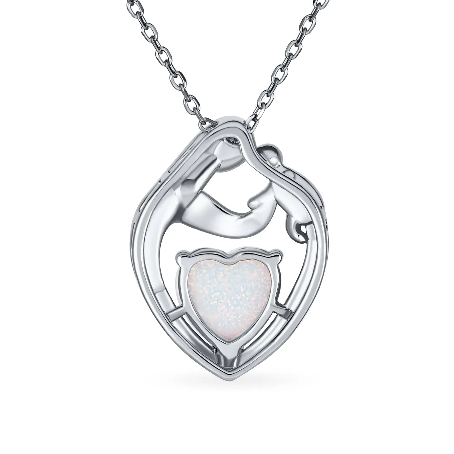 Created White Opal Heart Pendant Necklace for New Mother in Rose Gold Plated Silver