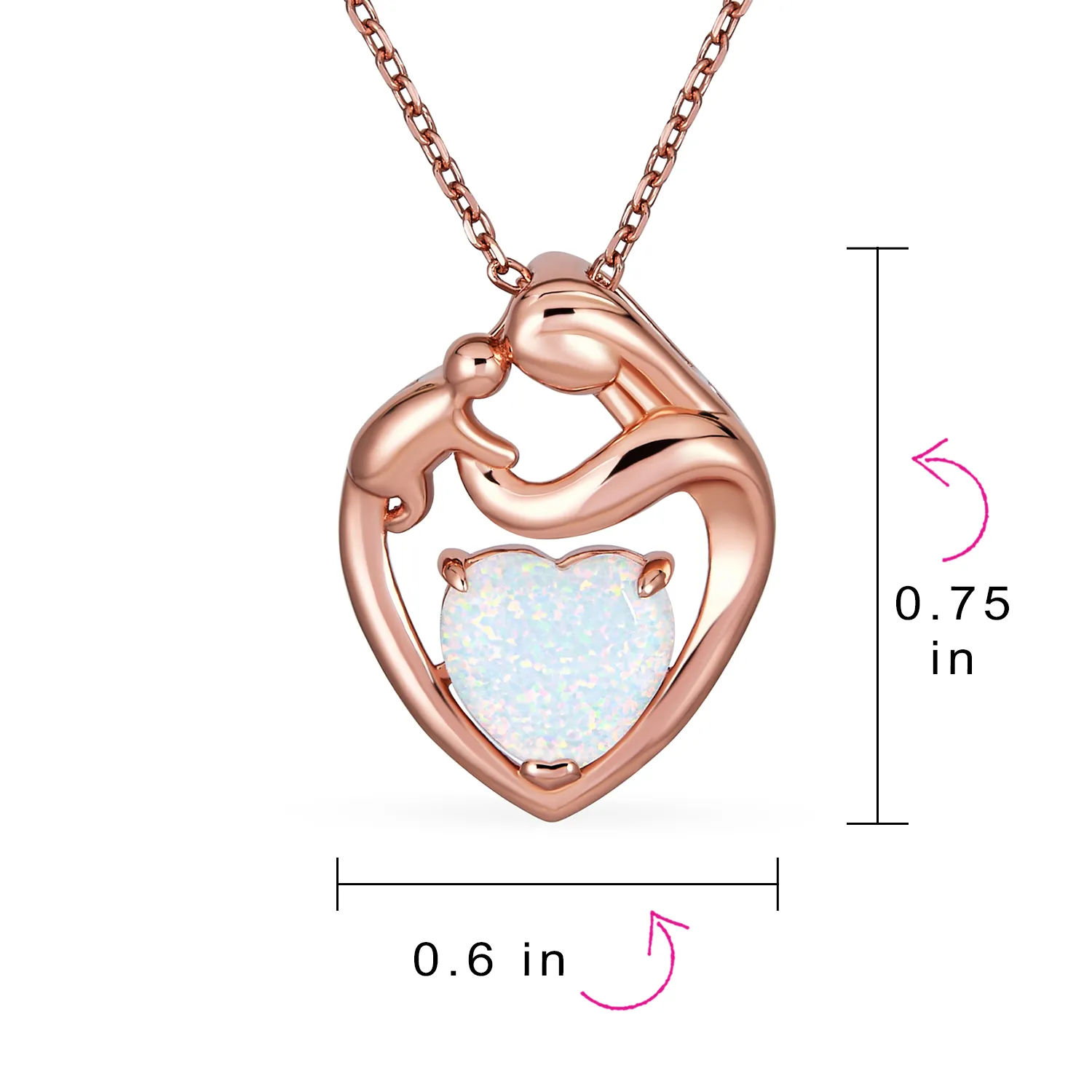 Created White Opal Heart Pendant Necklace for New Mother in Rose Gold Plated Silver