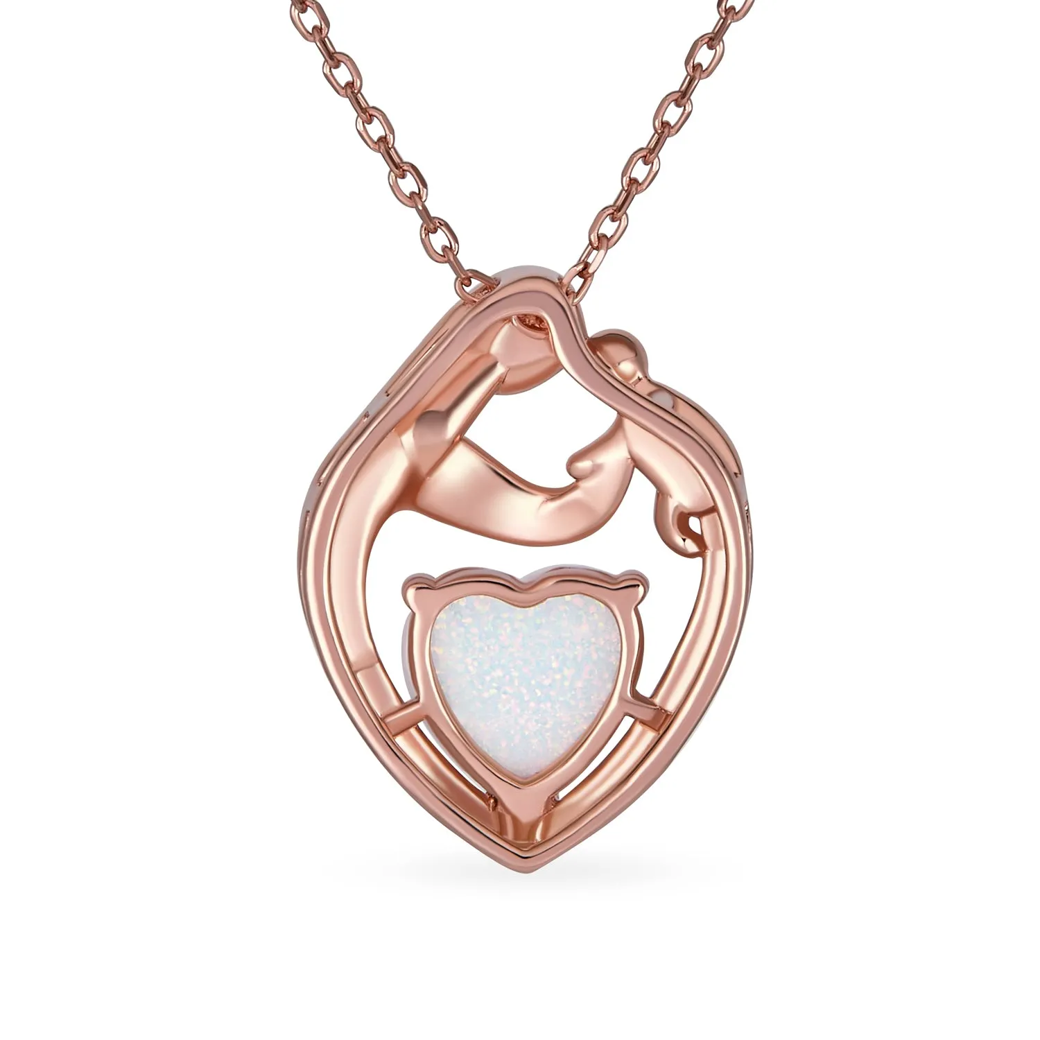 Created White Opal Heart Pendant Necklace for New Mother in Rose Gold Plated Silver