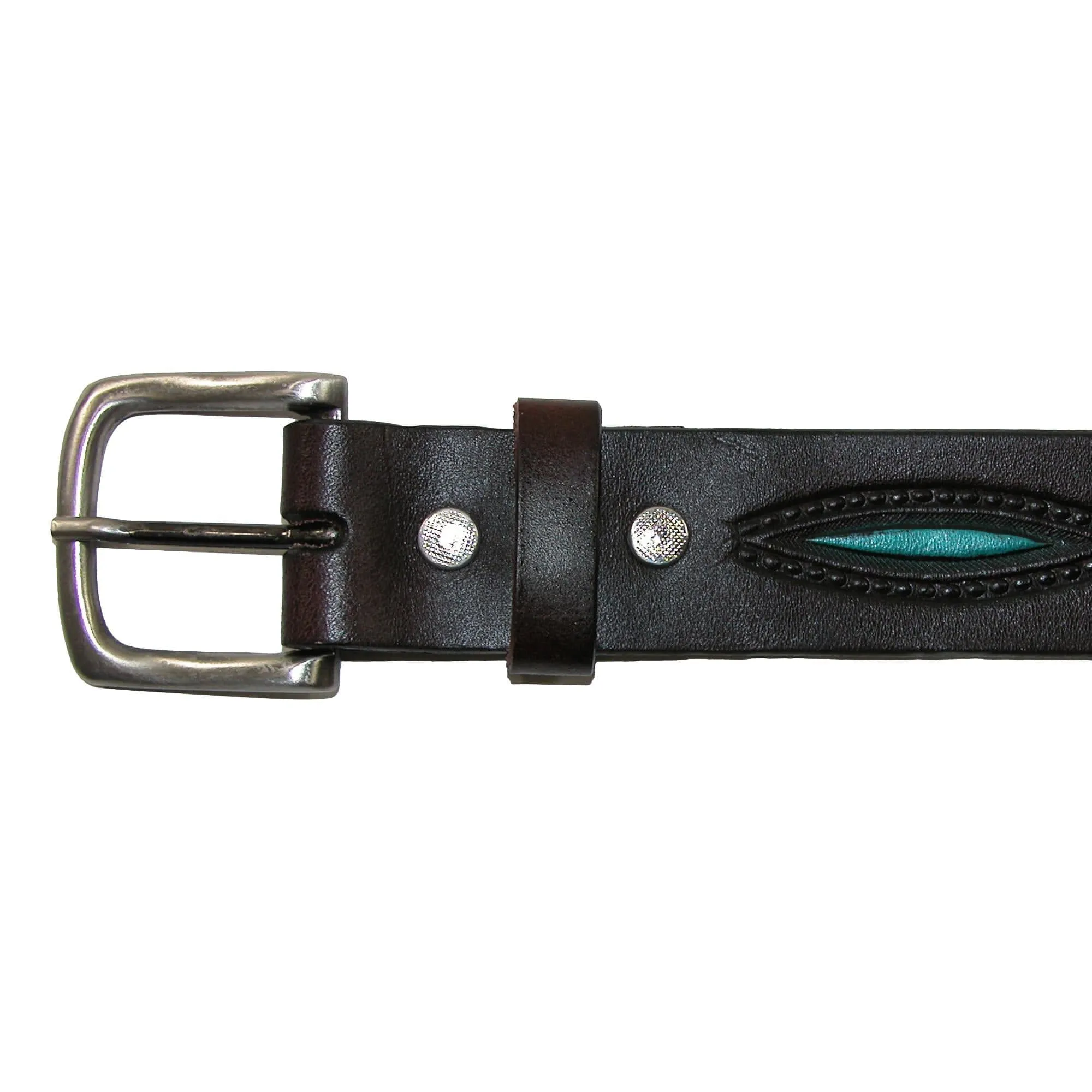 CTM® Men's Oil Tanned Leather Belt with Embossed Turquoise Accents