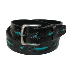 CTM® Men's Oil Tanned Leather Belt with Embossed Turquoise Accents