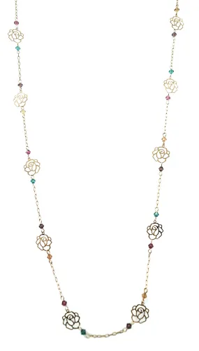 Cut Out Rose Gold Chain Link Rainbow Bead Necklace