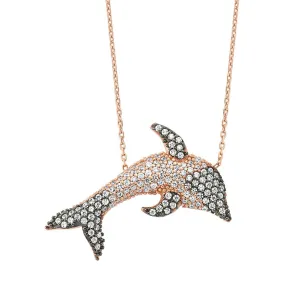 Dainty Dolphin Silver Necklace Pendant in Rose Gold