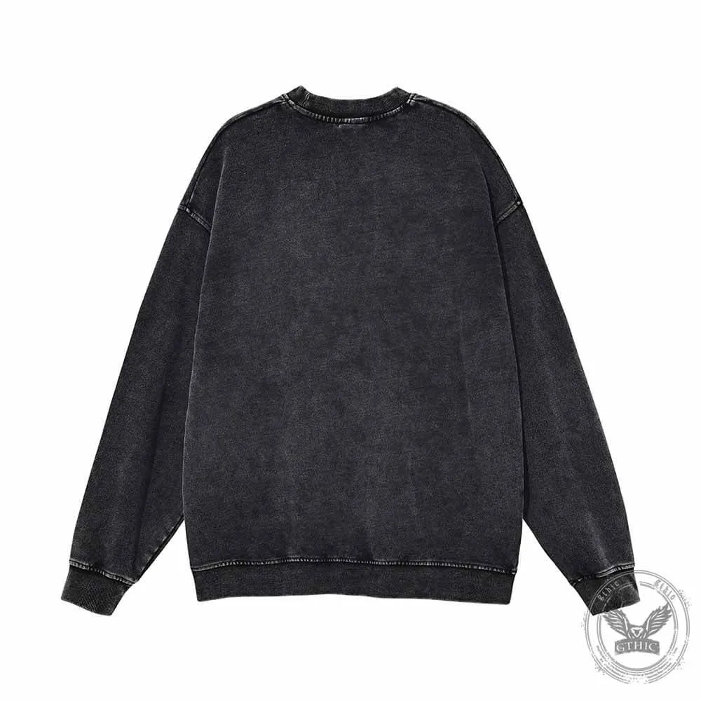 Deadlift Skeleton Barbell Tarot Vintage Washed Sweatshirt