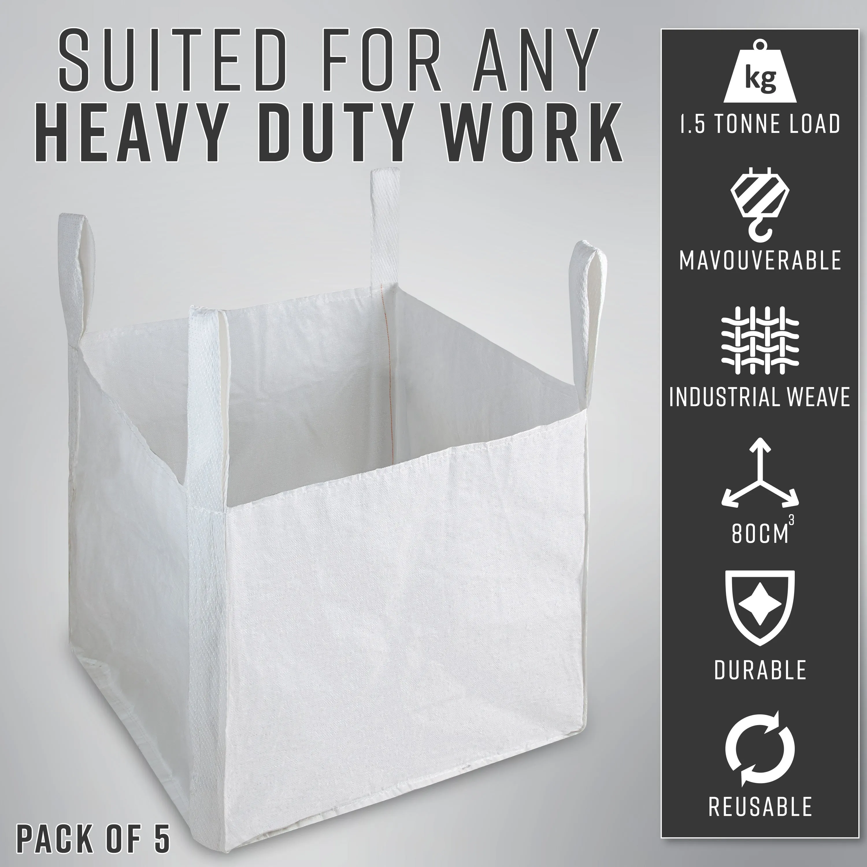 Deco Express Garden Waste Bags - Heavy Duty Bags - White 1.5T - 5 Pack
