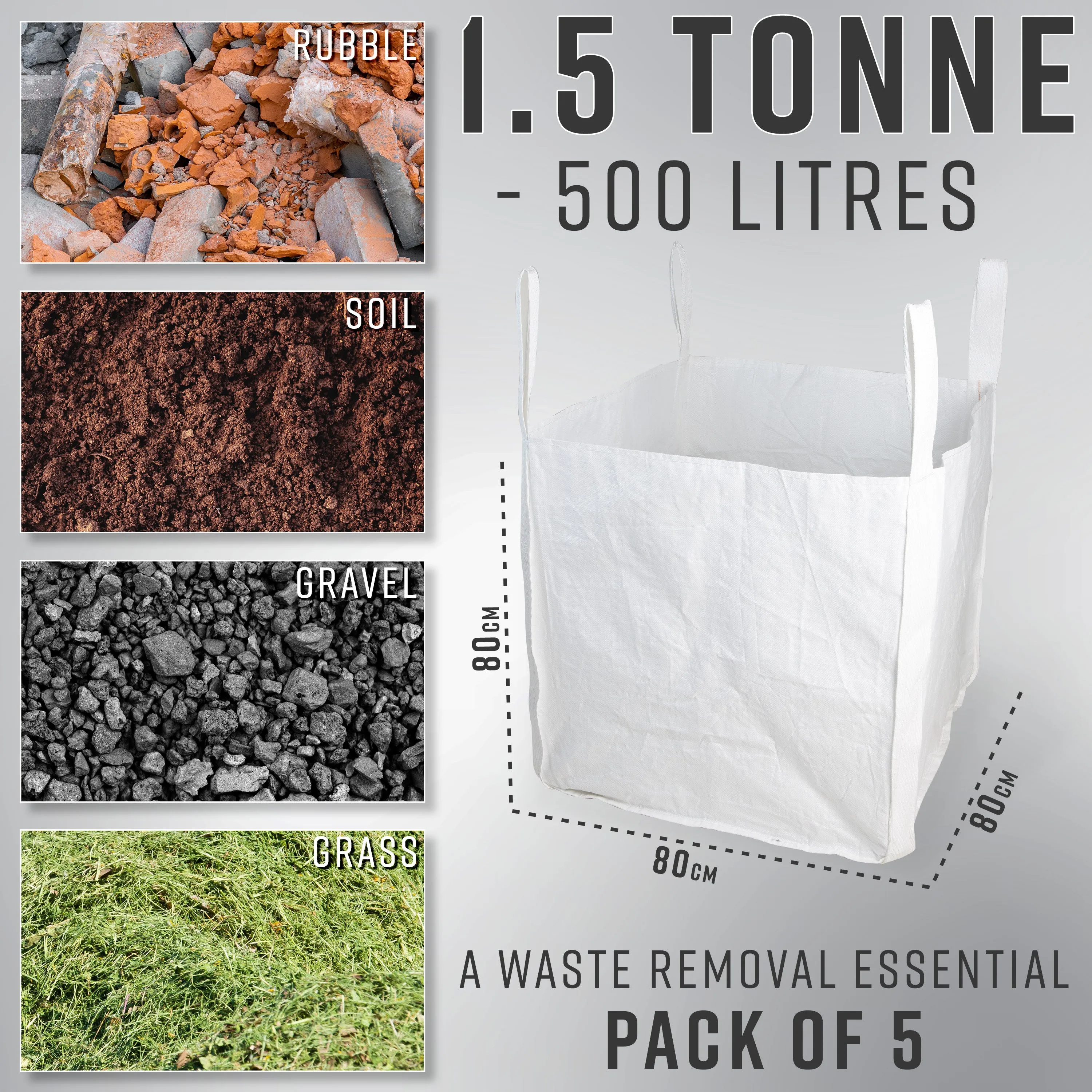 Deco Express Garden Waste Bags - Heavy Duty Bags - White 1.5T - 5 Pack