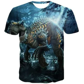 Dinosaur T shirts Men Animal Shirt Print Skeleton Tshirts Casual Metal T-shirts Graphic Forest Tshirts Cool
