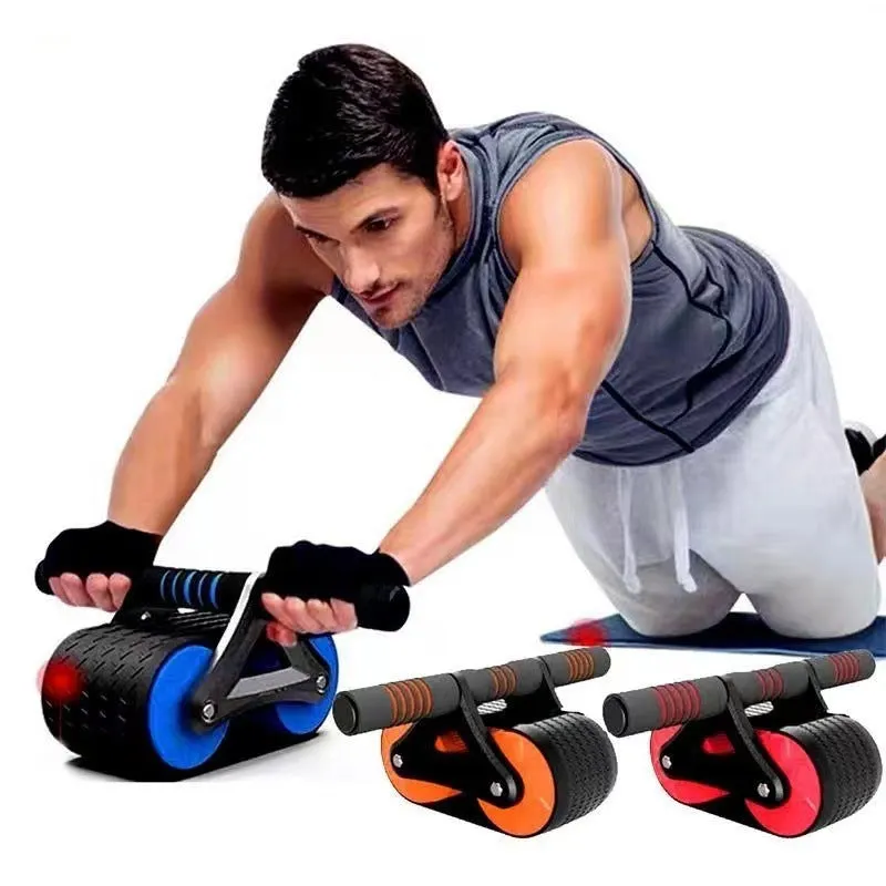 Double-wheel abdominal exercisers with automatic rebound