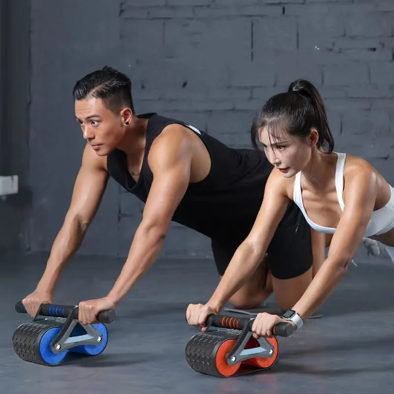 Double-wheel abdominal exercisers with automatic rebound
