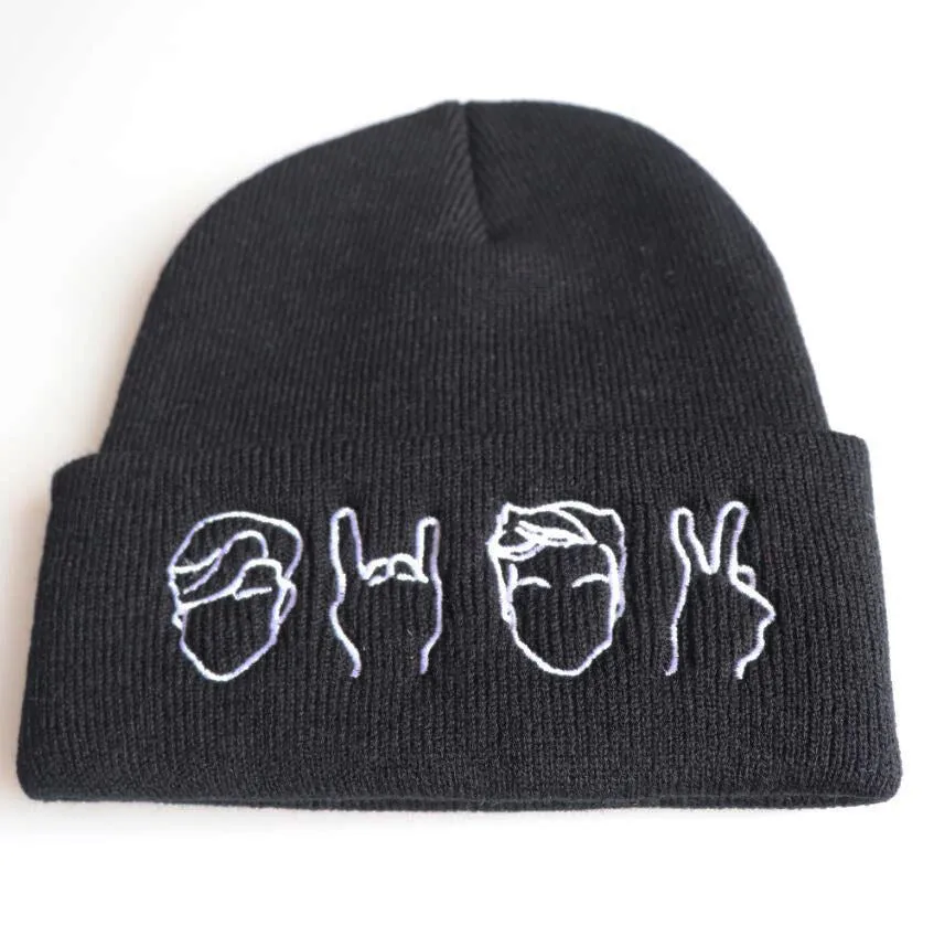 Emoji Gesture Embroidery Knitted Beanies