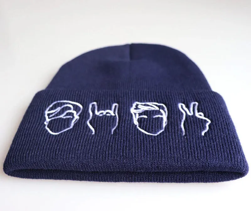 Emoji Gesture Embroidery Knitted Beanies