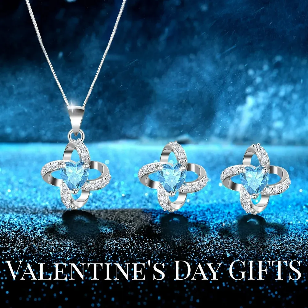 Eternal Rose with Necklace Earrings Set Birthday Gifts for Women Mom Preserved Real Flowers Mothers Day Valentines Day Gifts Anniversary Jewelry Sets for Women Grandma Wife Girlfriend Her (Blue)