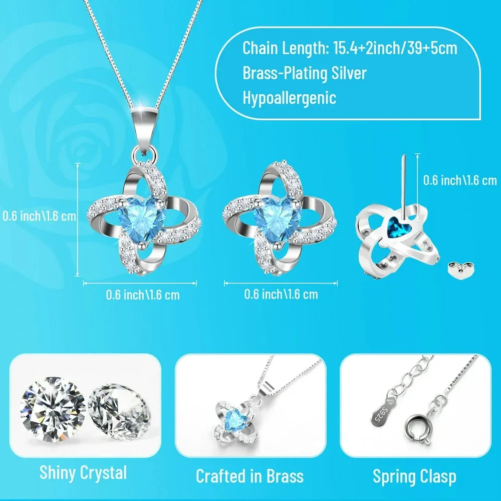 Eternal Rose with Necklace Earrings Set Birthday Gifts for Women Mom Preserved Real Flowers Mothers Day Valentines Day Gifts Anniversary Jewelry Sets for Women Grandma Wife Girlfriend Her (Blue)