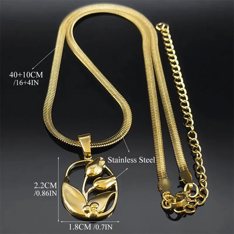 Exquisite Flower Tulip Necklace for Women Stainless Steel Gold Color Y2K Sweet Chain Girlfriend Gift