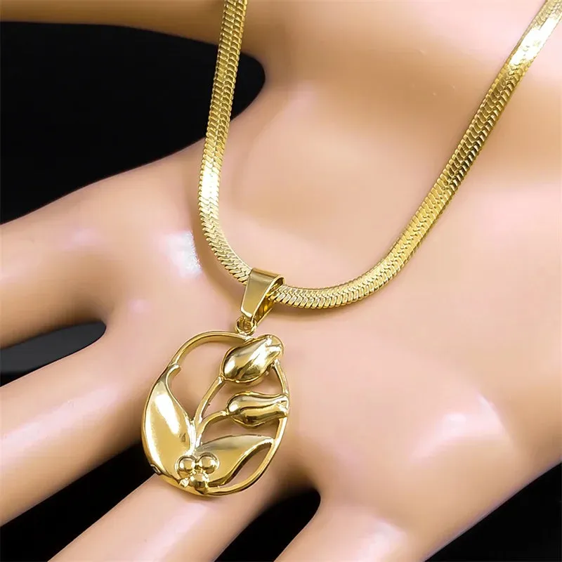 Exquisite Flower Tulip Necklace for Women Stainless Steel Gold Color Y2K Sweet Chain Girlfriend Gift