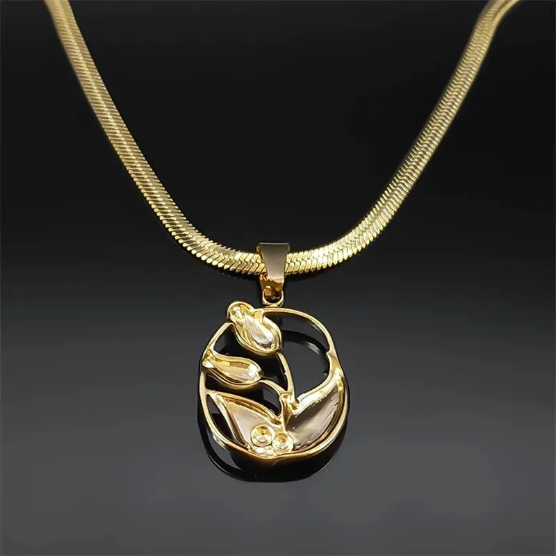 Exquisite Flower Tulip Necklace for Women Stainless Steel Gold Color Y2K Sweet Chain Girlfriend Gift