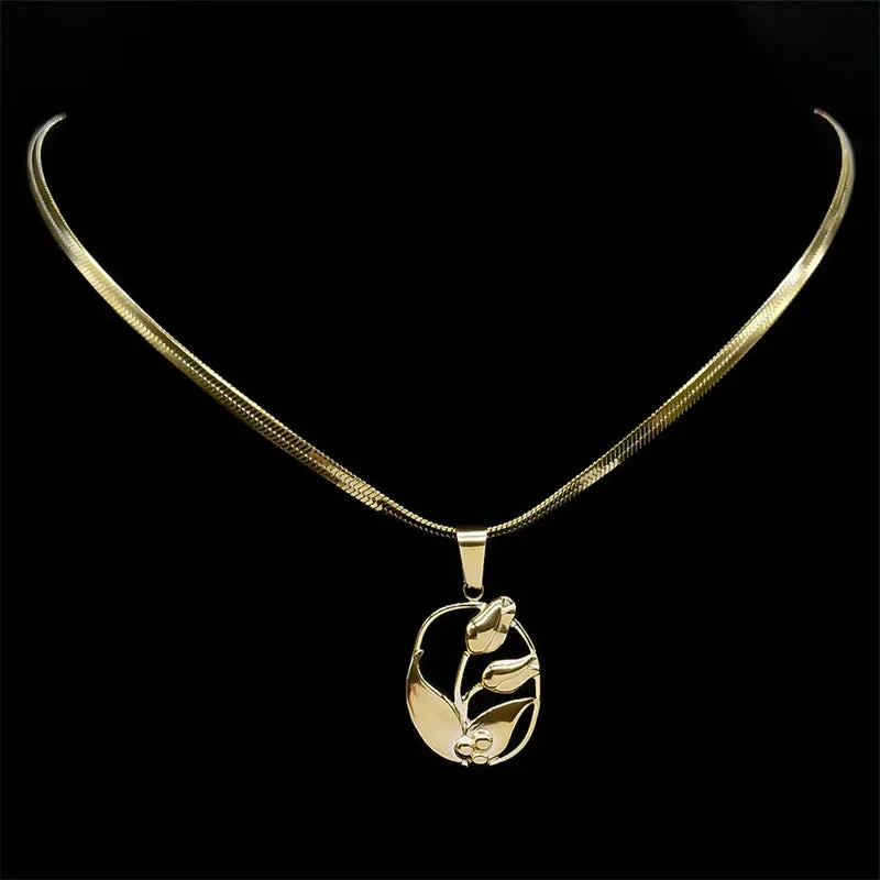 Exquisite Flower Tulip Necklace for Women Stainless Steel Gold Color Y2K Sweet Chain Girlfriend Gift