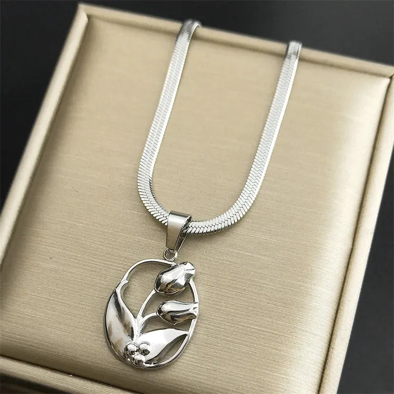 Exquisite Flower Tulip Necklace for Women Stainless Steel Gold Color Y2K Sweet Chain Girlfriend Gift