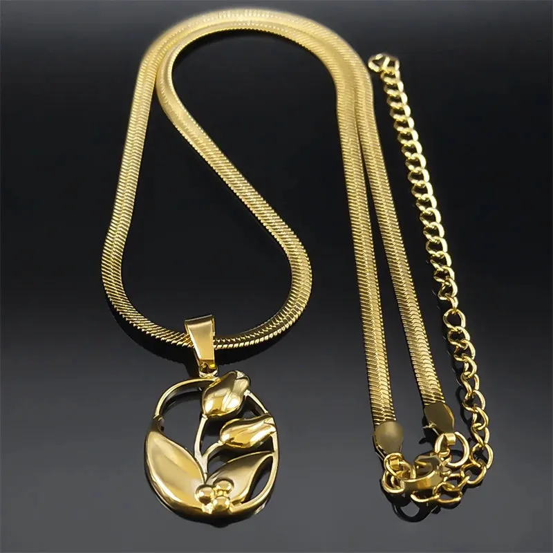 Exquisite Flower Tulip Necklace for Women Stainless Steel Gold Color Y2K Sweet Chain Girlfriend Gift