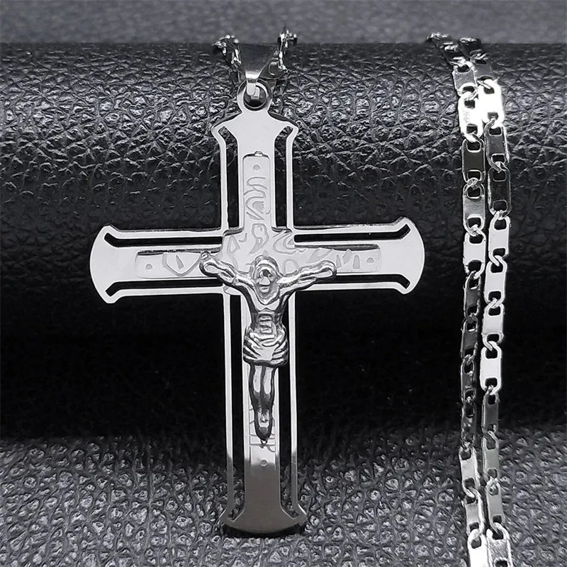 Fashion Crucifix Jesus Christ Necklace for Women Men Stainless Steel Gold Color