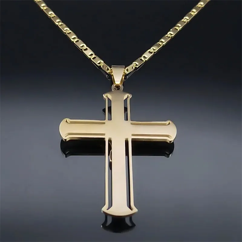 Fashion Crucifix Jesus Christ Necklace for Women Men Stainless Steel Gold Color