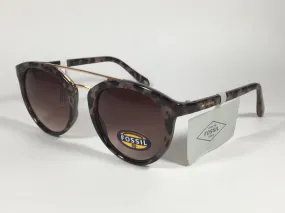 Fossil Round Brow Bar Sunglasses FW151 Brown Frame Brown Gradient Lens
