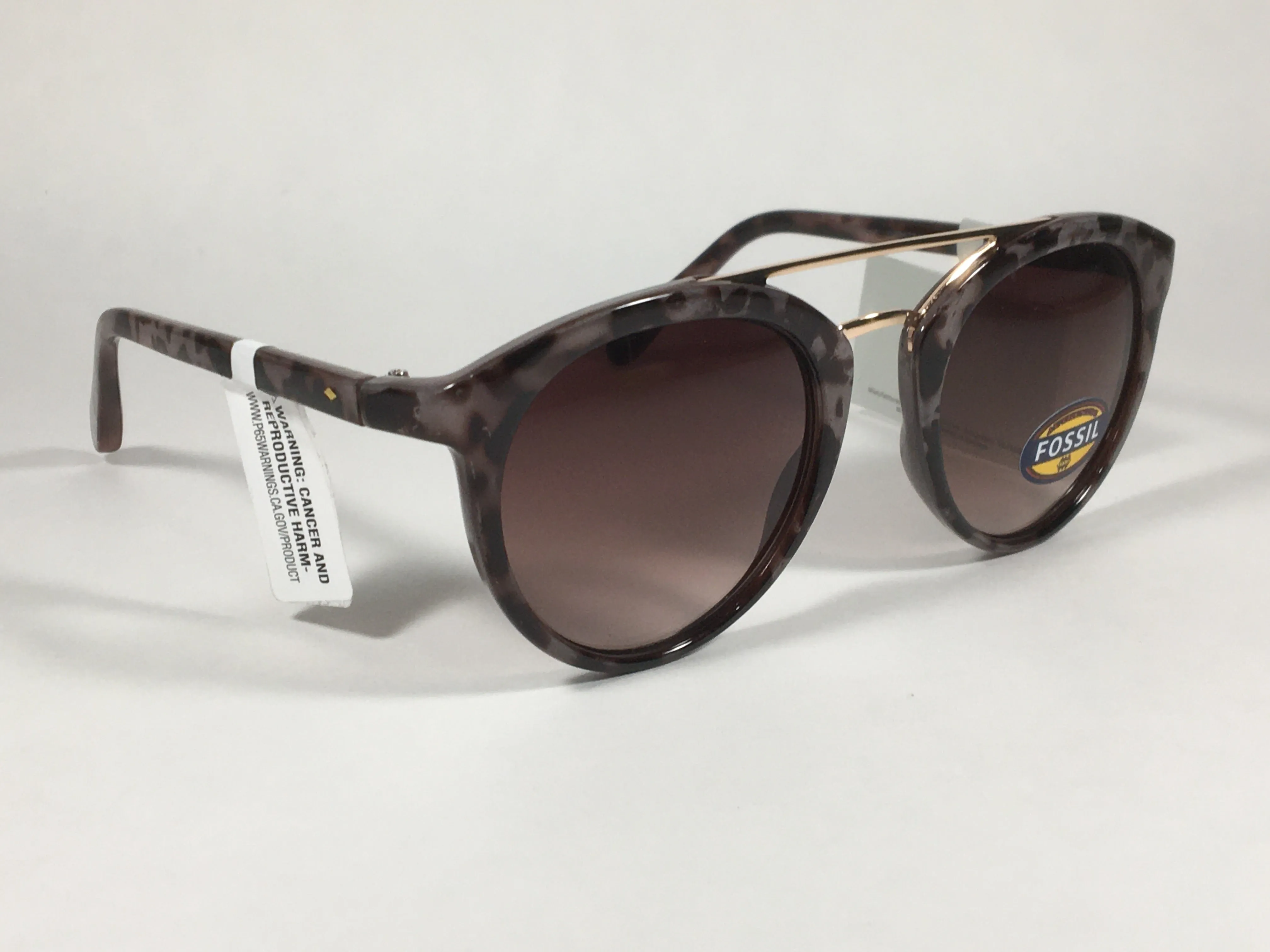 Fossil Round Brow Bar Sunglasses FW151 Brown Frame Brown Gradient Lens