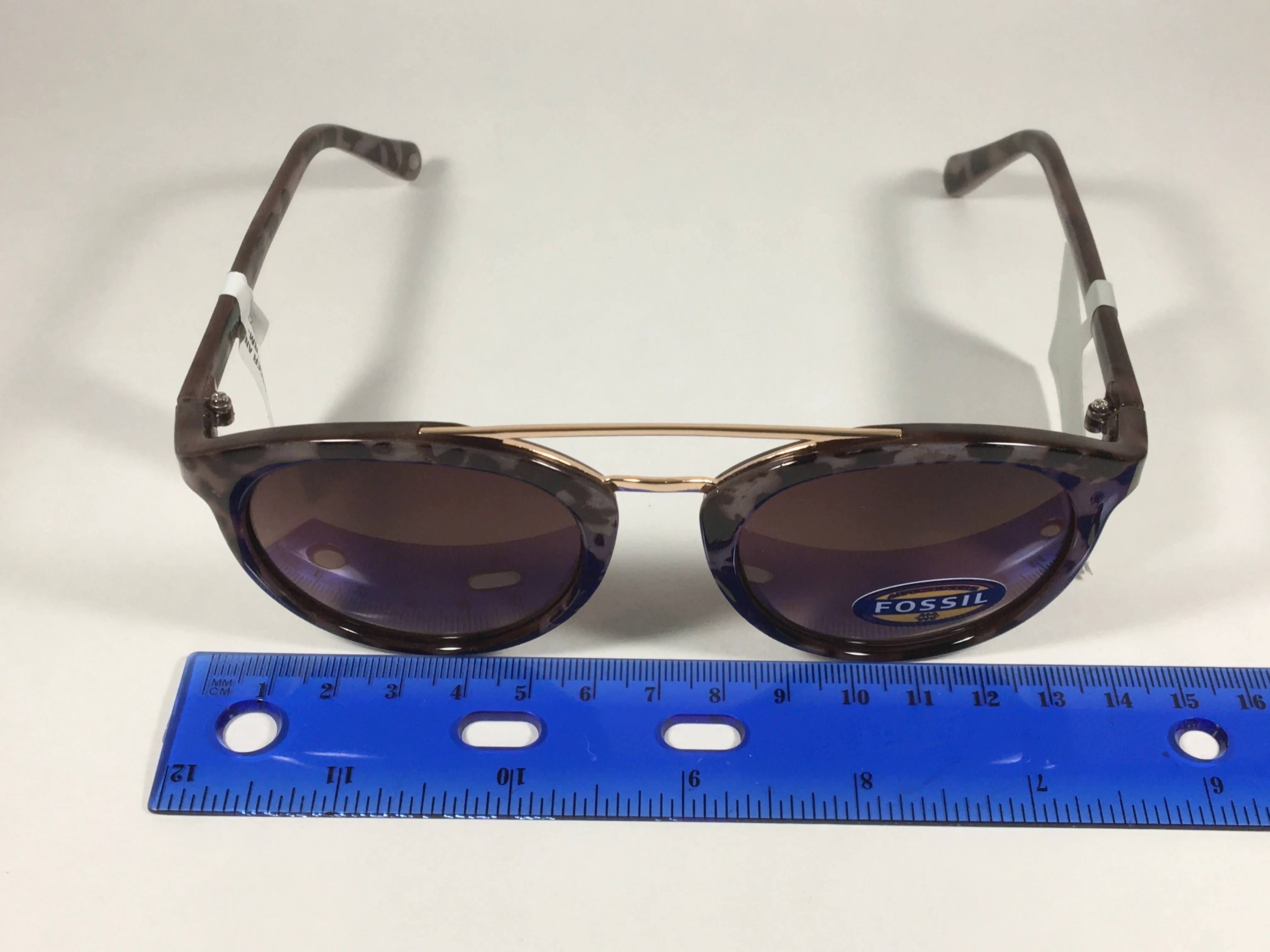 Fossil Round Brow Bar Sunglasses FW151 Brown Frame Brown Gradient Lens