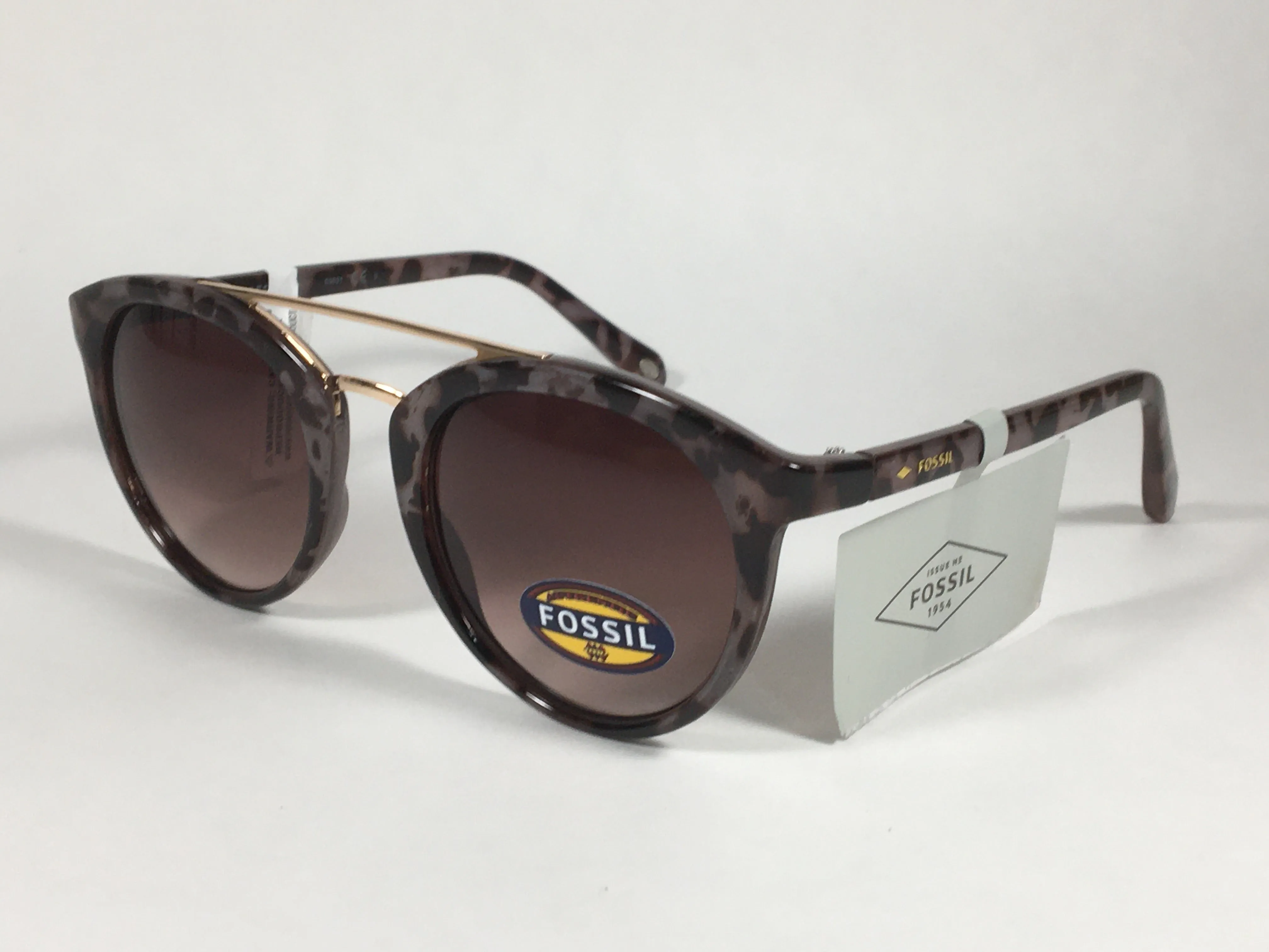 Fossil Round Brow Bar Sunglasses FW151 Brown Frame Brown Gradient Lens