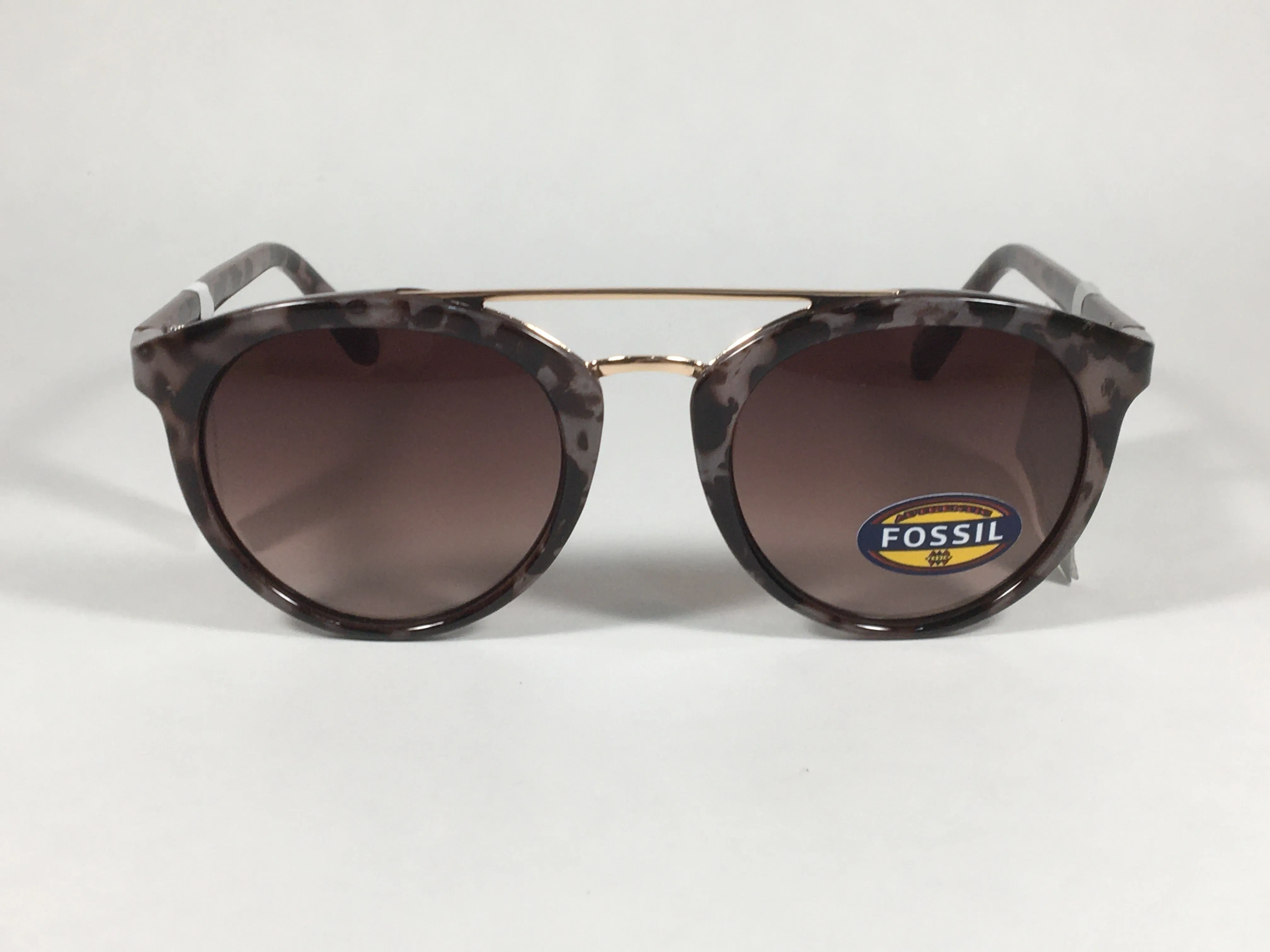Fossil Round Brow Bar Sunglasses FW151 Brown Frame Brown Gradient Lens