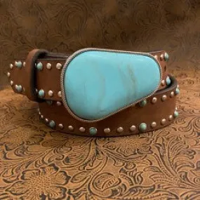 Girls Brown Belt With Turquoise Stone