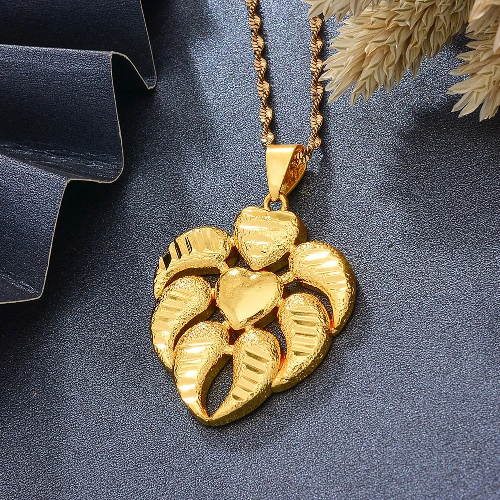 Gold Color Africa Birthday Party Party Dubai  Pendant Heart  Chain Necklaces Wife Jewelry For Women Men