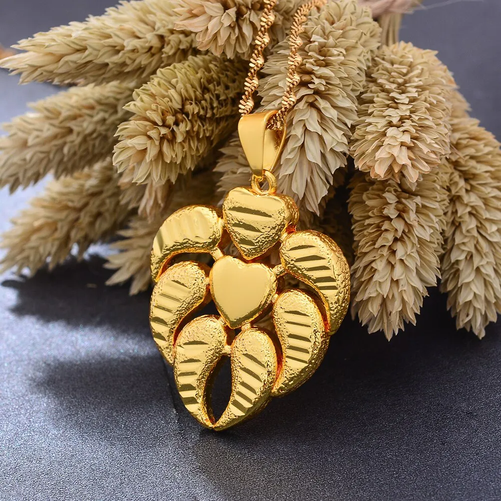 Gold Color Africa Birthday Party Party Dubai  Pendant Heart  Chain Necklaces Wife Jewelry For Women Men