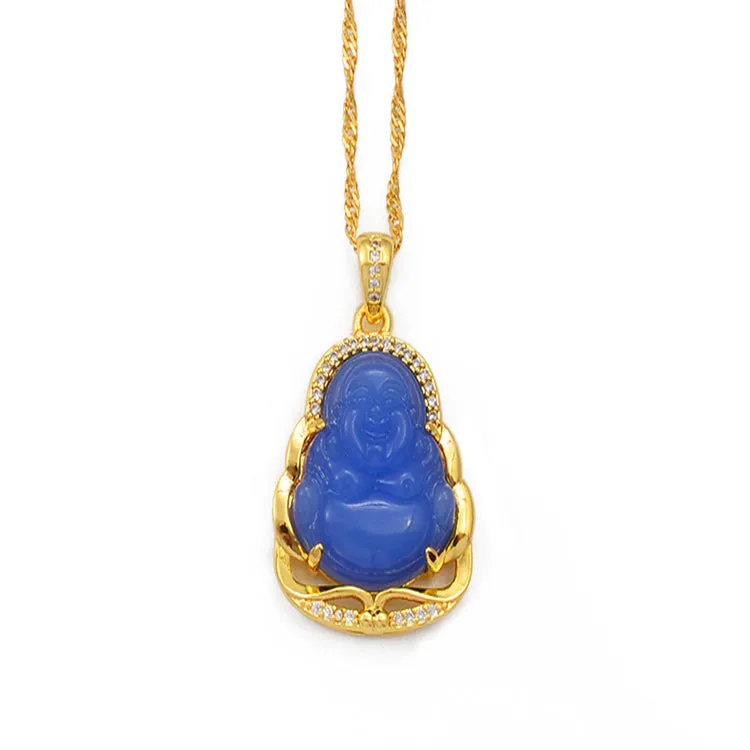 Green Blue Pink White Buddha Pendant Necklaces