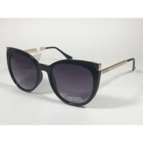Guess Cat Eye Sunglasses Black Gloss Gold Accent Smoke Gradient Lens GF0359 01B