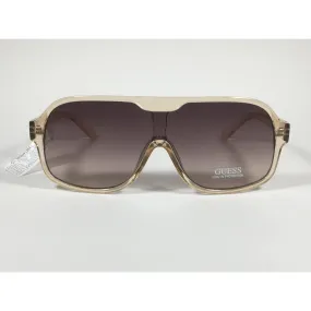 Guess Shield Sunglasses Tan Crystal Plastic Frame Brown Gradient Lens GF0368 59F