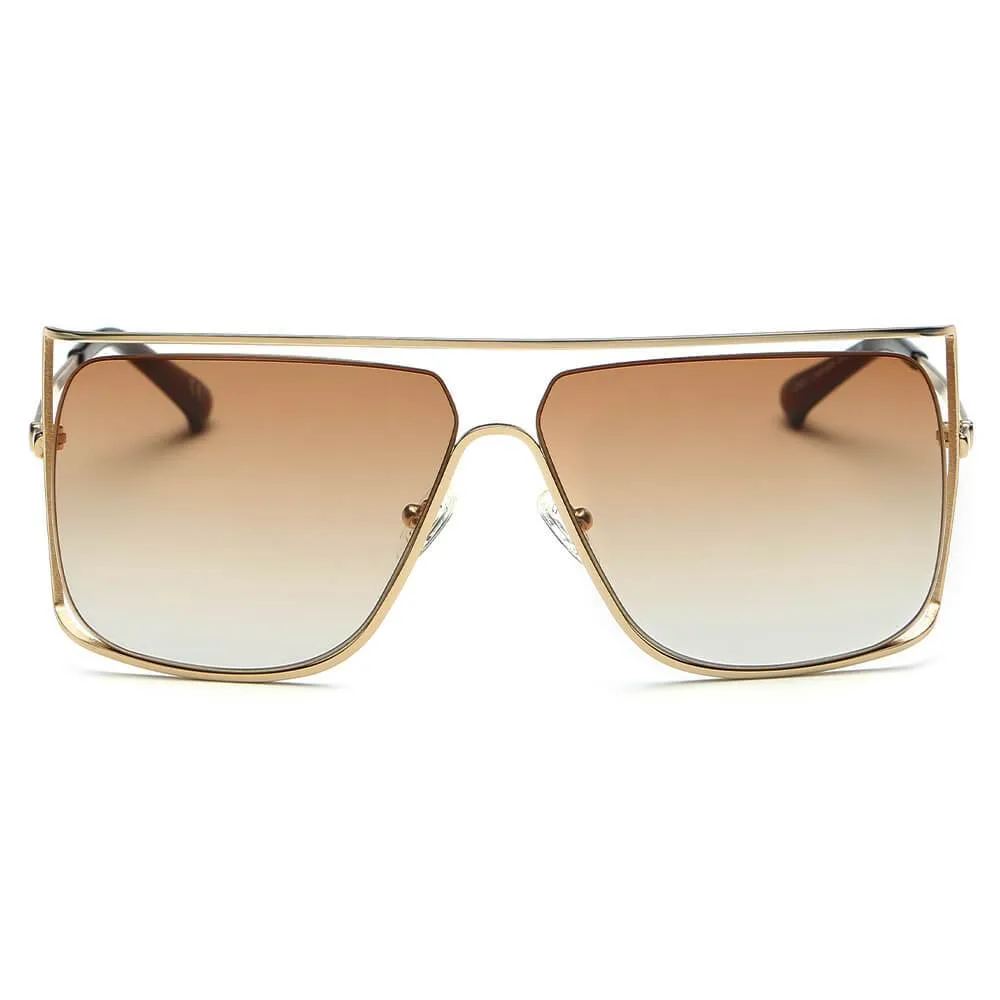 HAMEL | CA01 - Women's Trendy Oversize Flat Top Metal Frame Sunglasses