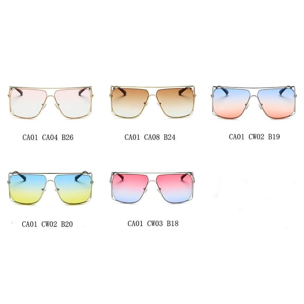 HAMEL | CA01 - Women's Trendy Oversize Flat Top Metal Frame Sunglasses