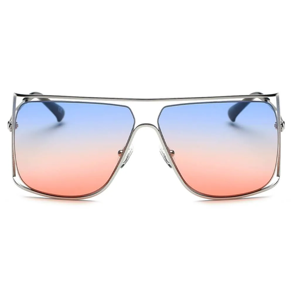 HAMEL | CA01 - Women's Trendy Oversize Flat Top Metal Frame Sunglasses