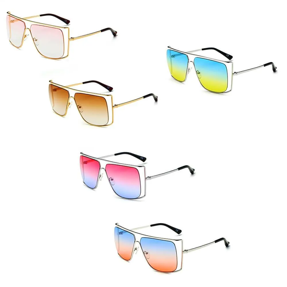 HAMEL | CA01 - Women's Trendy Oversize Flat Top Metal Frame Sunglasses