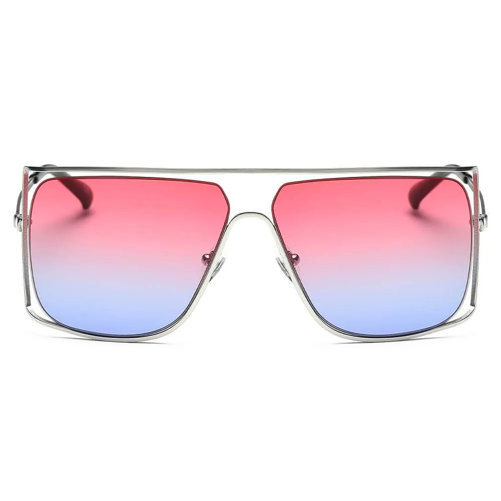 HAMEL | CA01 - Women's Trendy Oversize Flat Top Metal Frame Sunglasses