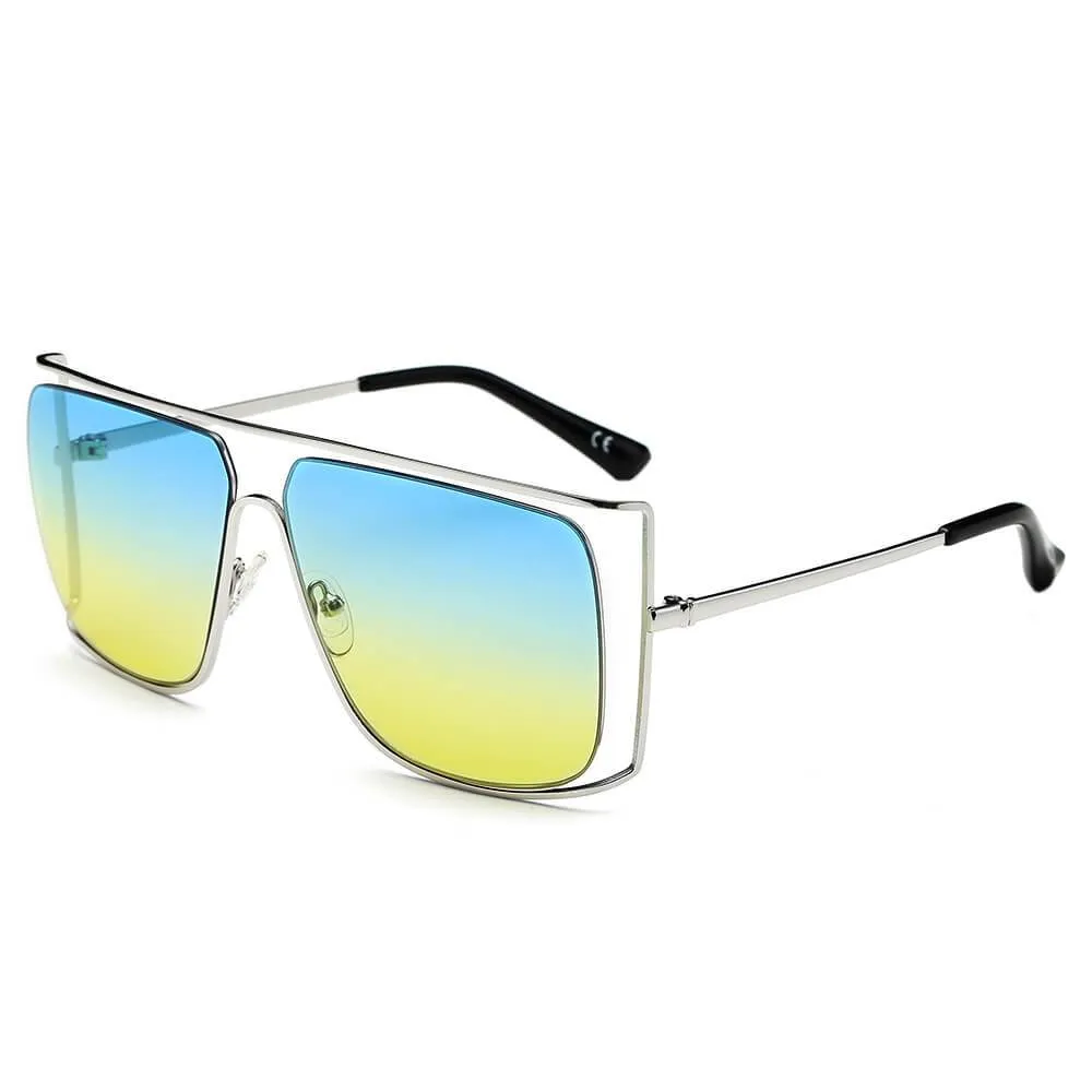 HAMEL | CA01 - Women's Trendy Oversize Flat Top Metal Frame Sunglasses