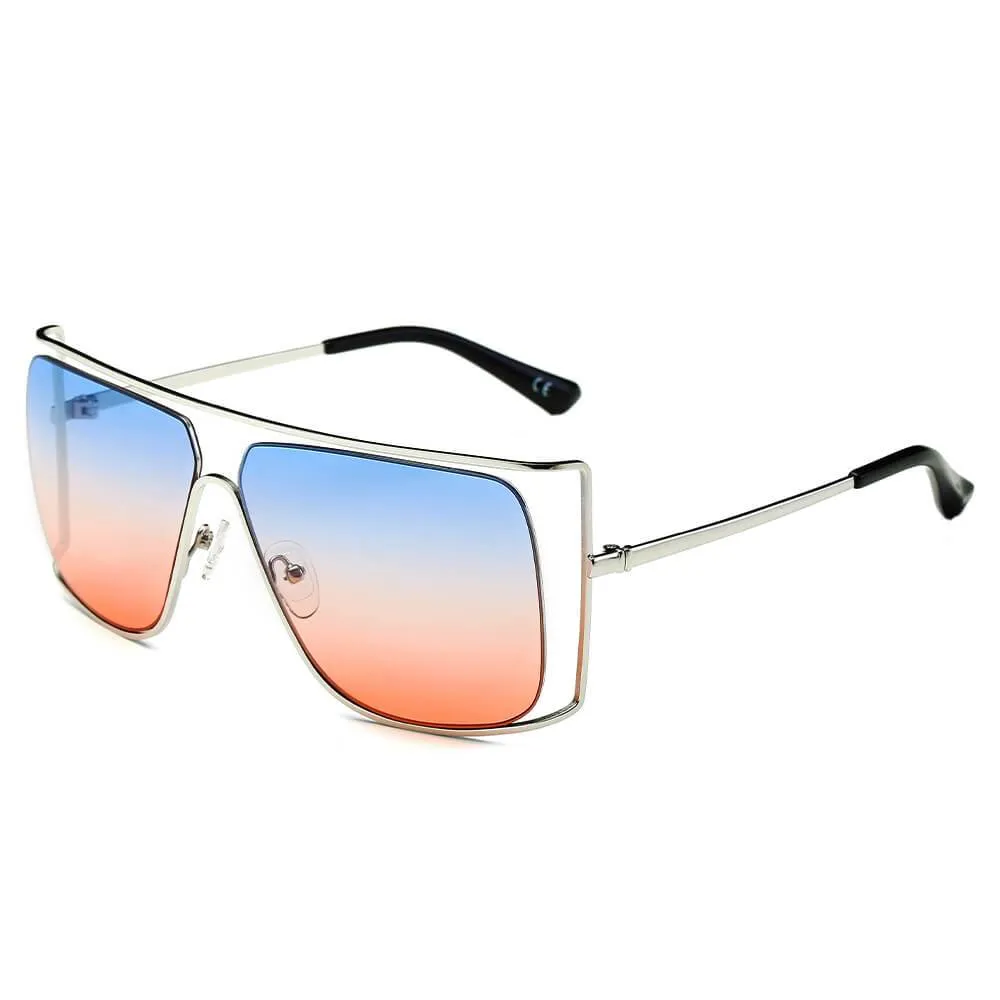 HAMEL | CA01 - Women's Trendy Oversize Flat Top Metal Frame Sunglasses
