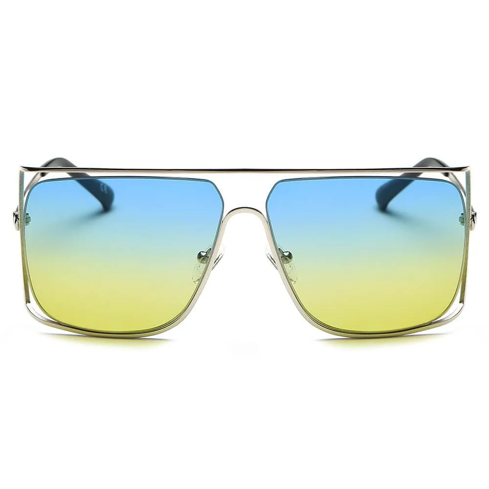 HAMEL | CA01 - Women's Trendy Oversize Flat Top Metal Frame Sunglasses
