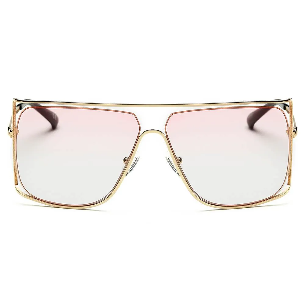 HAMEL | CA01 - Women's Trendy Oversize Flat Top Metal Frame Sunglasses