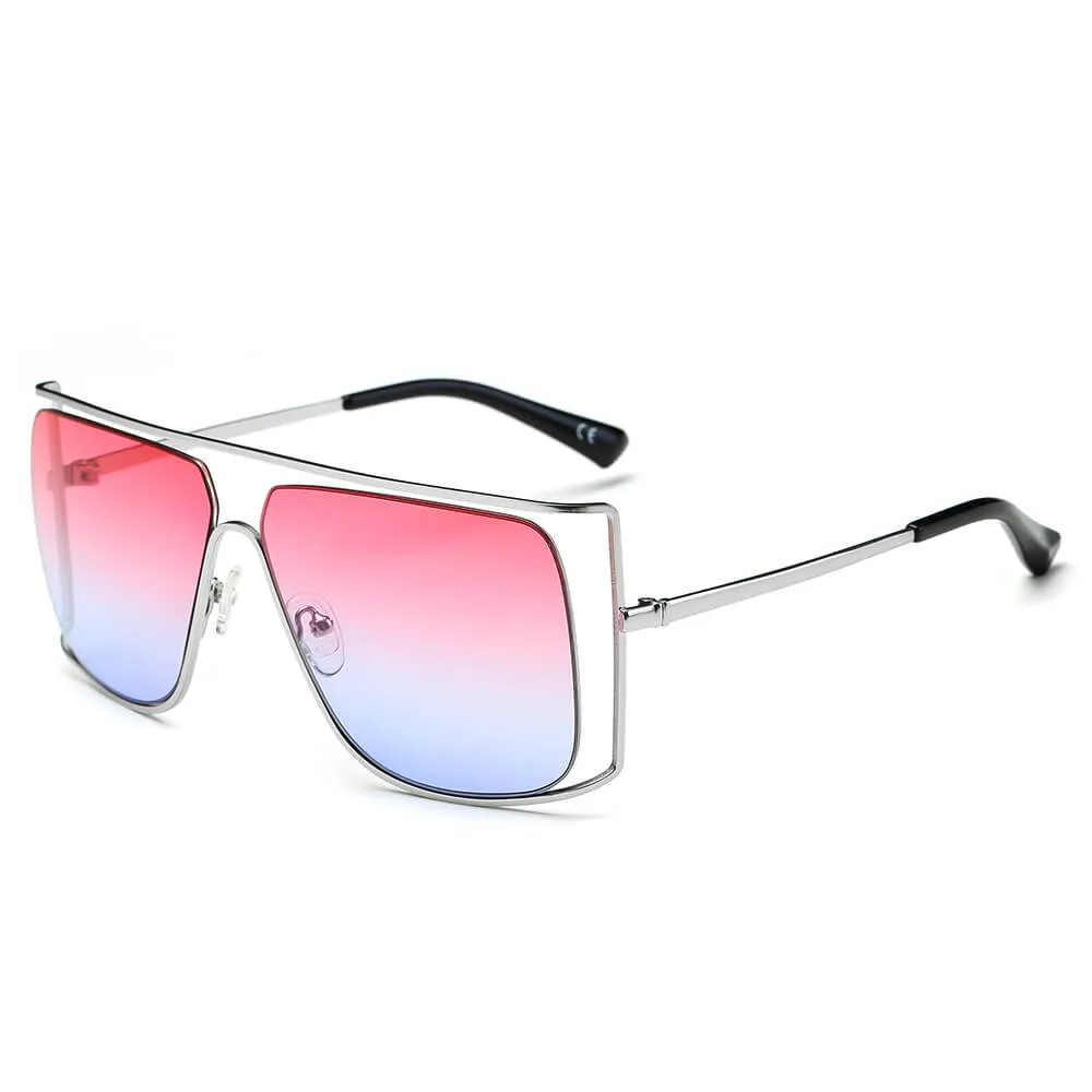 HAMEL | CA01 - Women's Trendy Oversize Flat Top Metal Frame Sunglasses